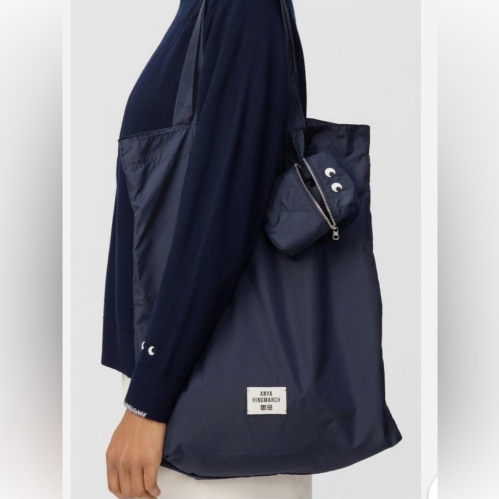 NWOT Uniqlo x Anya Hindmarch Navy Quilted Pouch Bag with Fun Eyes